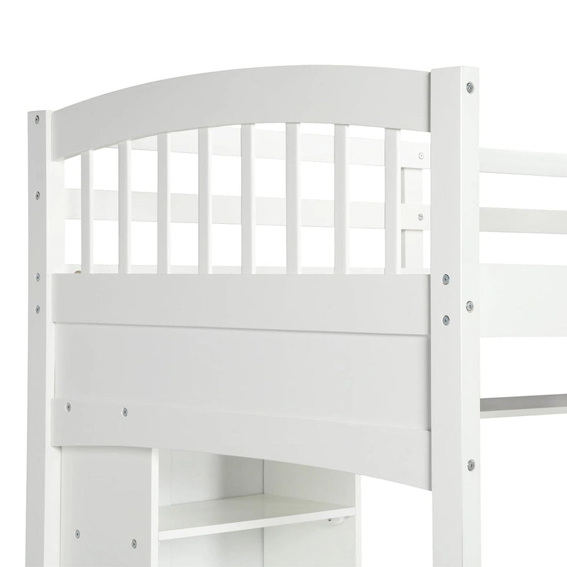 Nestfair Twin Size Loft Bed with Storage Shelves Desk and Ladder