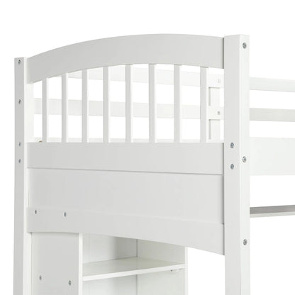 Nestfair Twin Size Loft Bed with Storage Shelves Desk and Ladder