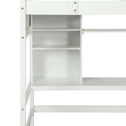 Nestfair Twin Size Loft Bed with Storage Shelves Desk and Ladder