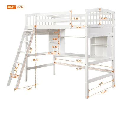 Nestfair Twin Size Loft Bed with Storage Shelves Desk and Ladder