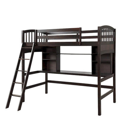 Nestfair Twin Size Loft Bed with Storage Shelves Desk and Ladder