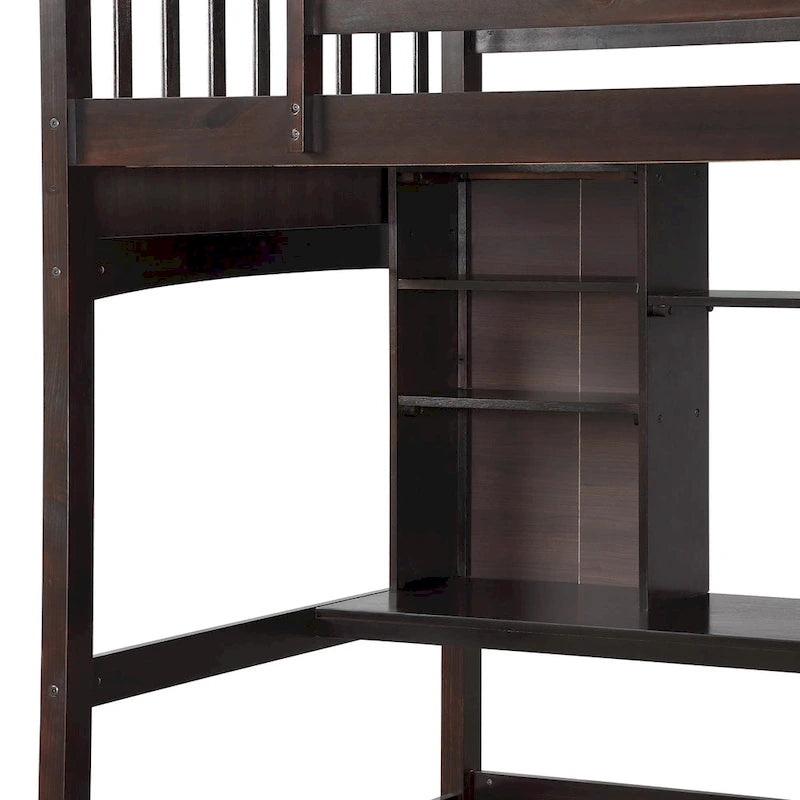Nestfair Twin Size Loft Bed with Storage Shelves Desk and Ladder