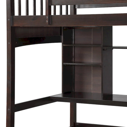 Nestfair Twin Size Loft Bed with Storage Shelves Desk and Ladder