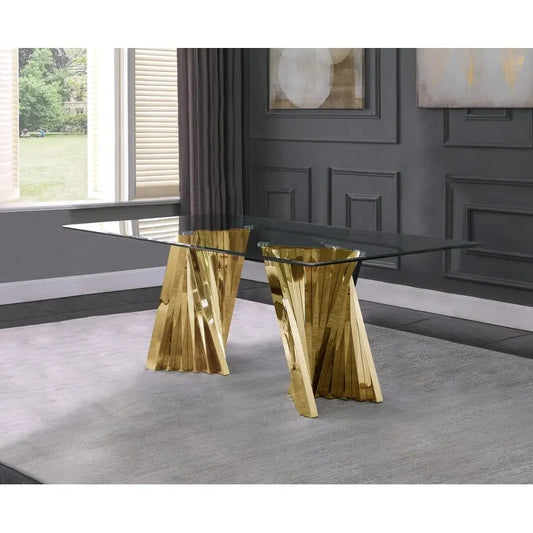 Best Quality Furniture Modern Glass Dining Table with Gold Spiral Base