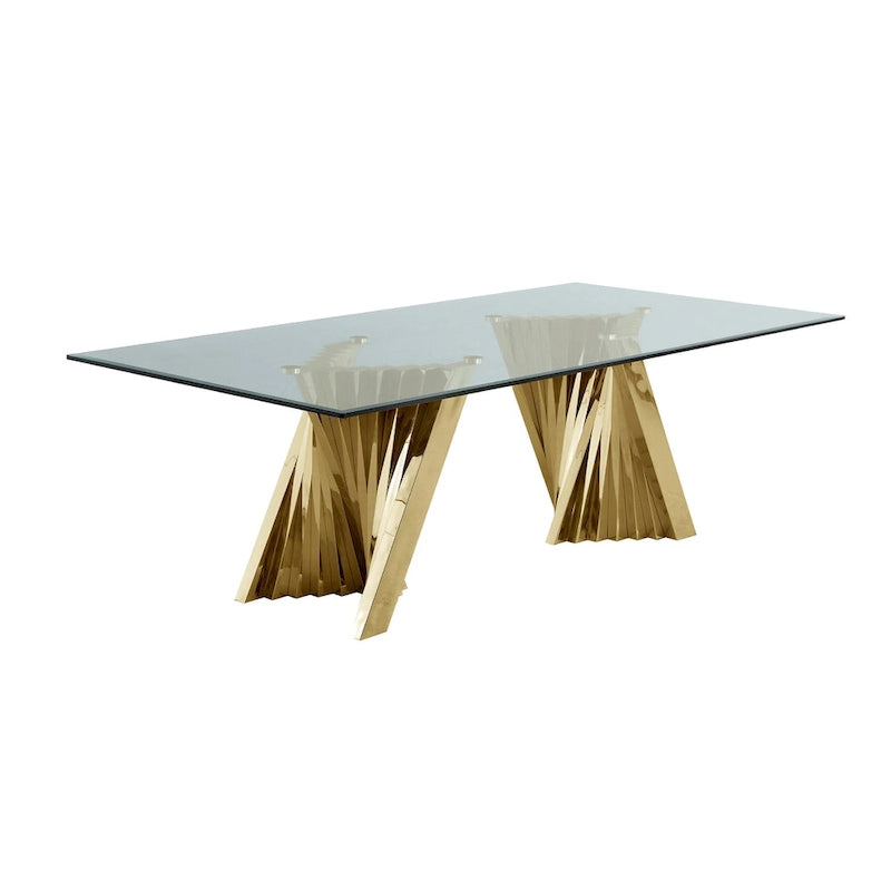 Best Quality Furniture Modern Glass Dining Table with Gold Spiral Base
