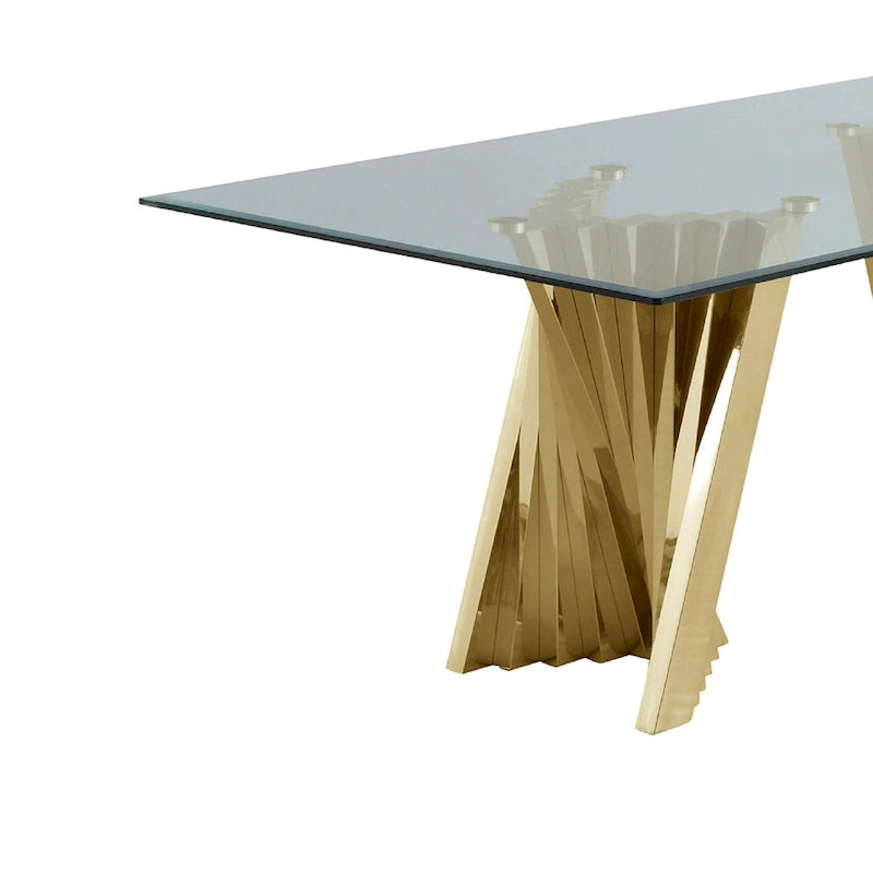 Best Quality Furniture Modern Glass Dining Table with Gold Spiral Base