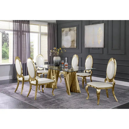 Best Quality Furniture Modern Glass Dining Table with Gold Spiral Base