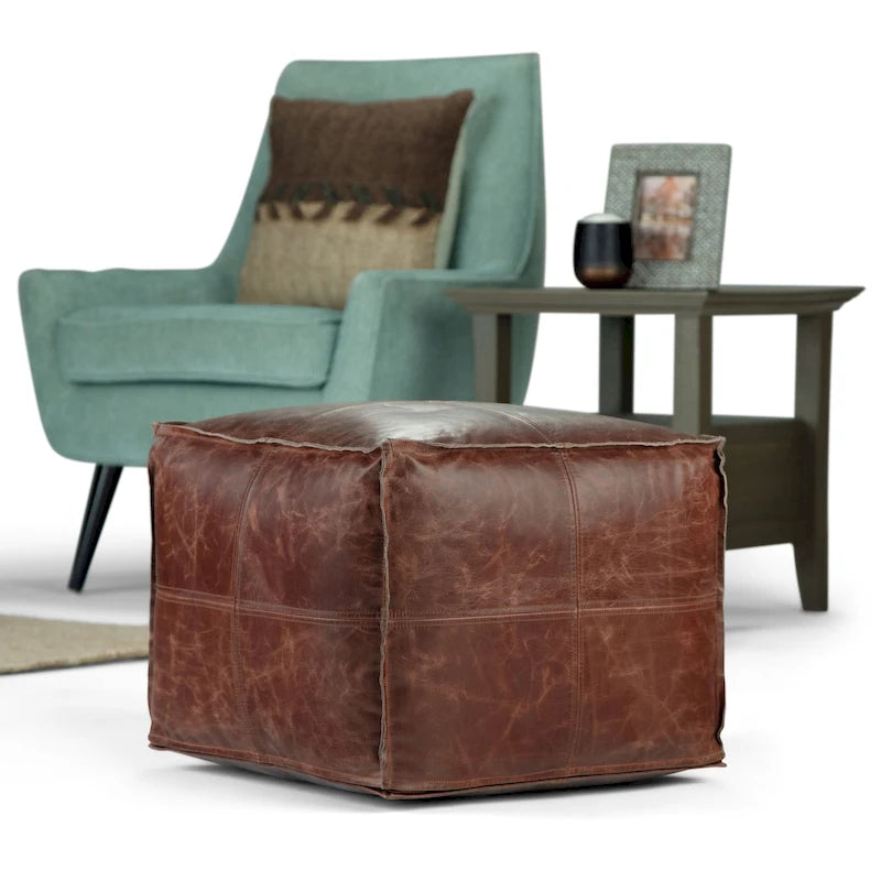 WYNDENHALL Erving Boho Square Pouf in Leather