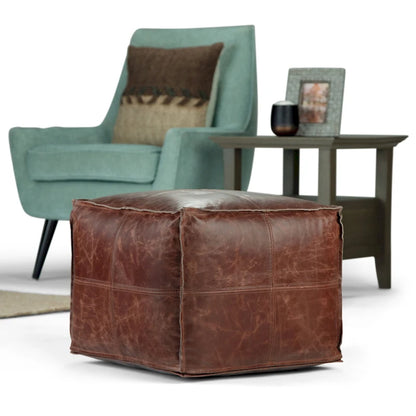 WYNDENHALL Erving Boho Square Pouf in Leather