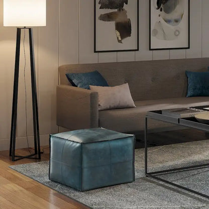 WYNDENHALL Erving Boho Square Pouf in Leather