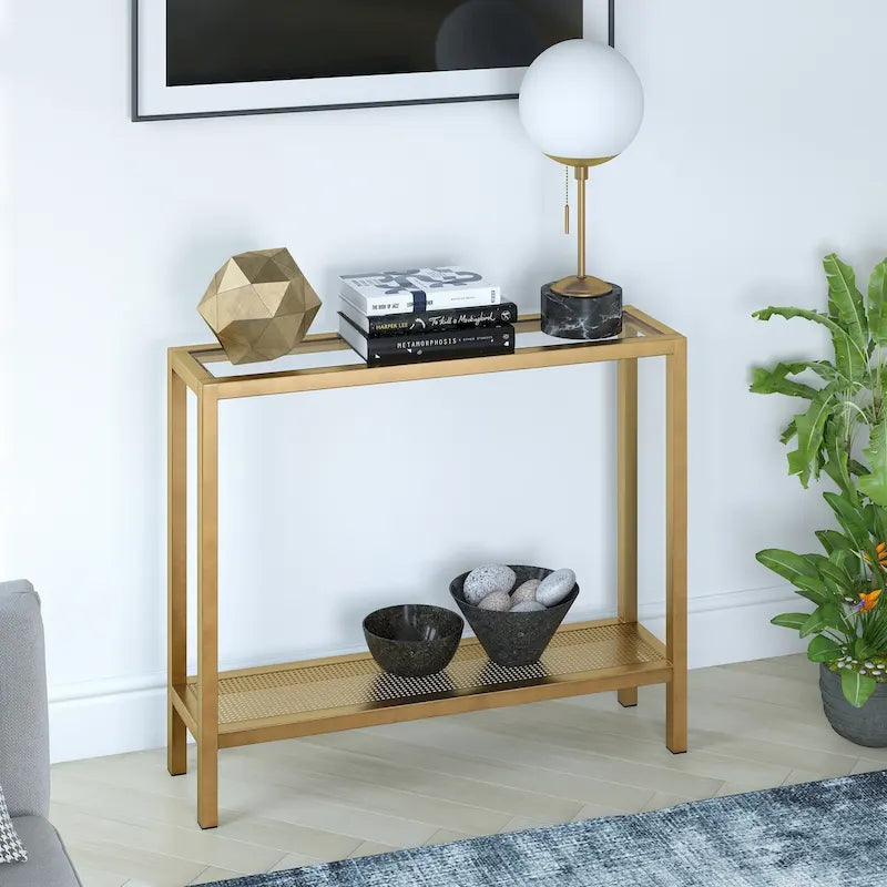 Rigan Modern Metal and Glass Console Table