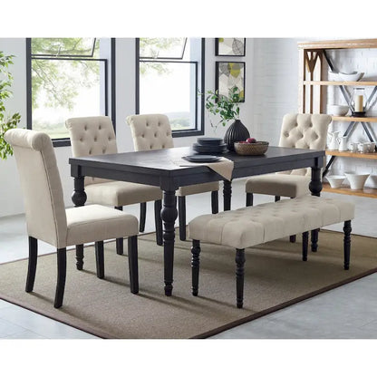 Roundhill Furniture Leviton Upholstered Dark Wash Wood 6-piece Dining Set