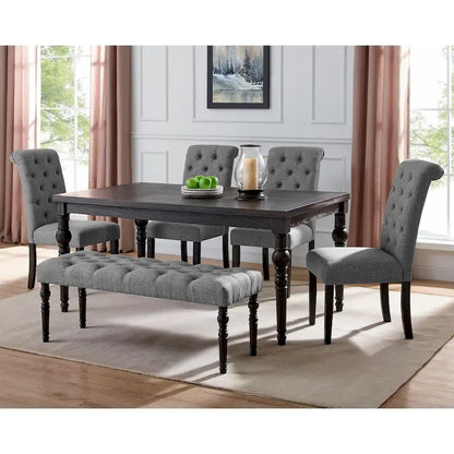 Roundhill Furniture Leviton Upholstered Dark Wash Wood 6-piece Dining Set