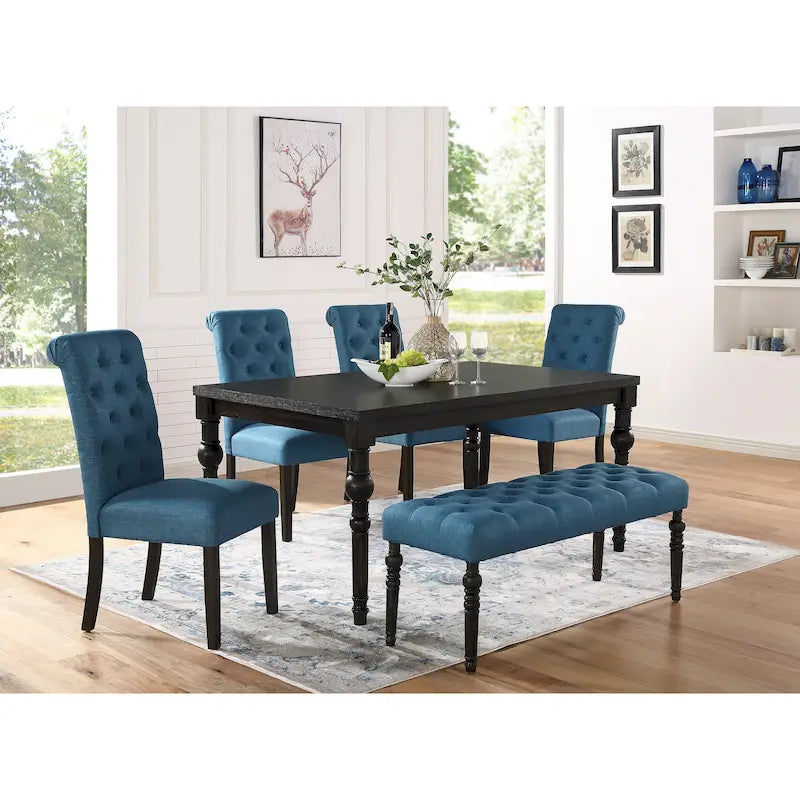 Roundhill Furniture Leviton Upholstered Dark Wash Wood 6-piece Dining Set