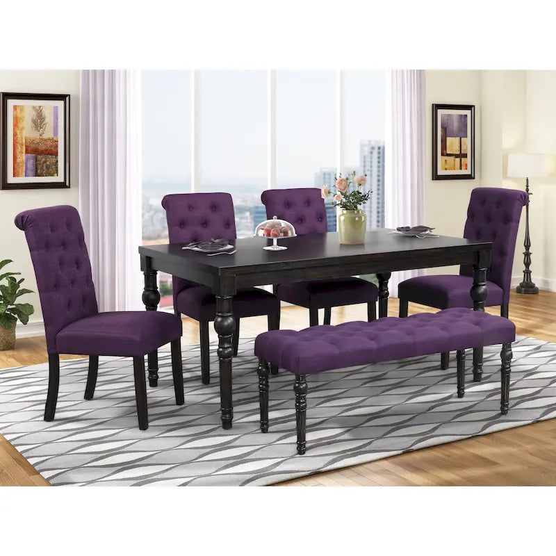 Roundhill Furniture Leviton Upholstered Dark Wash Wood 6-piece Dining Set