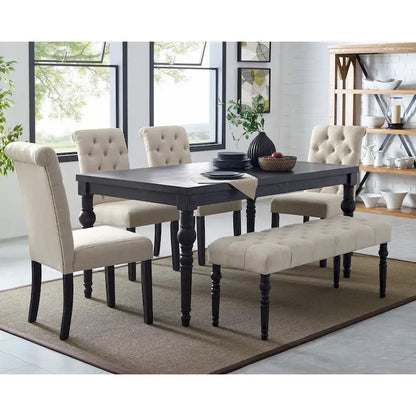 Roundhill Furniture Leviton Upholstered Dark Wash Wood 6-piece Dining Set