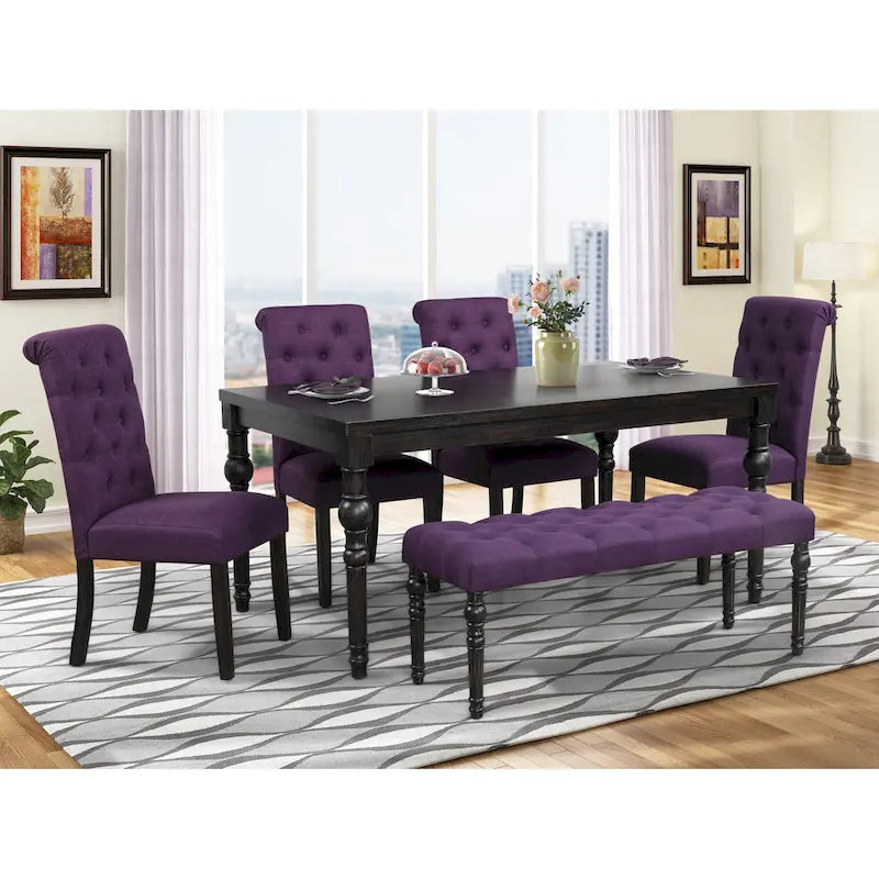 Roundhill Furniture Leviton Upholstered Dark Wash Wood 6-piece Dining Set