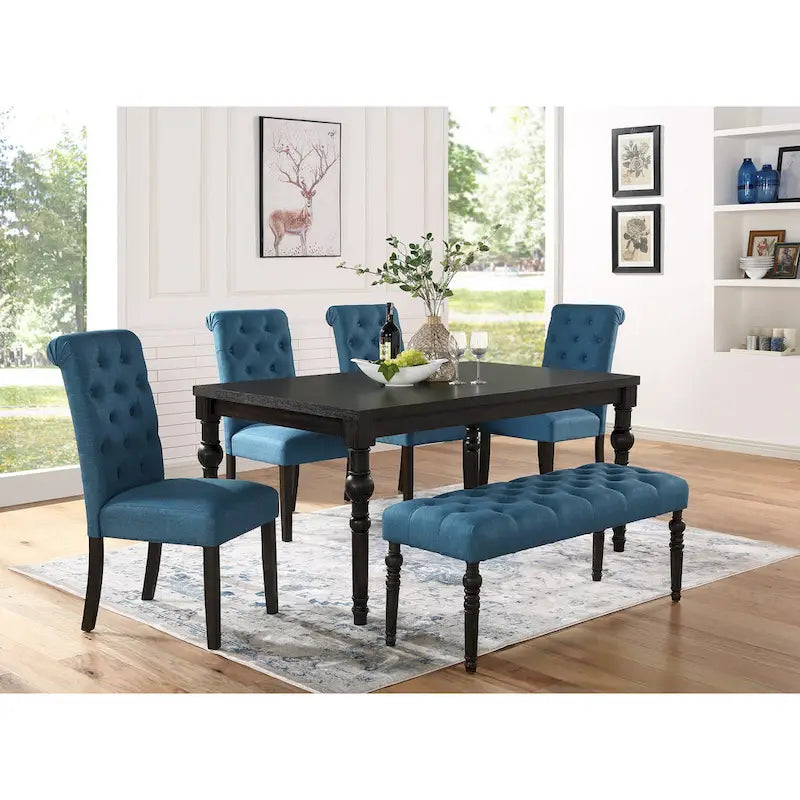 Roundhill Furniture Leviton Upholstered Dark Wash Wood 6-piece Dining Set