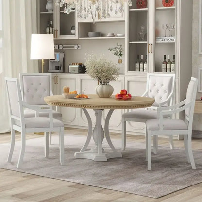 5-piece Dining Set Extendable Round Table and 4 Chairs for Kitchen Dining Room