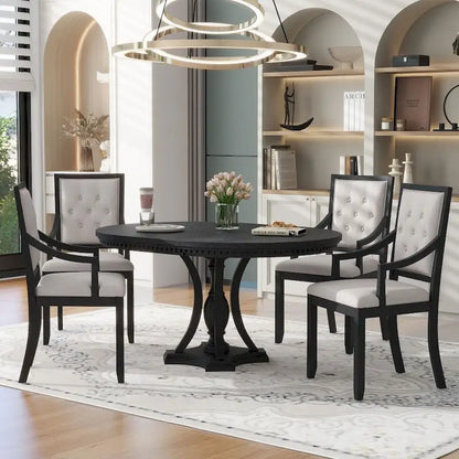 5-piece Dining Set Extendable Round Table and 4 Chairs for Kitchen Dining Room
