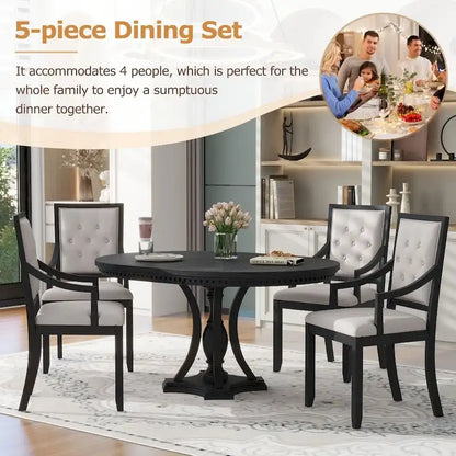 5-piece Dining Set Extendable Round Table and 4 Chairs for Kitchen Dining Room