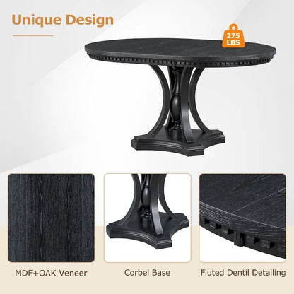 5-piece Dining Set Extendable Round Table and 4 Chairs for Kitchen Dining Room