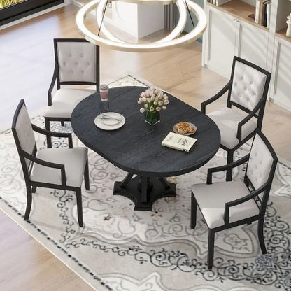 5-piece Dining Set Extendable Round Table and 4 Chairs for Kitchen Dining Room