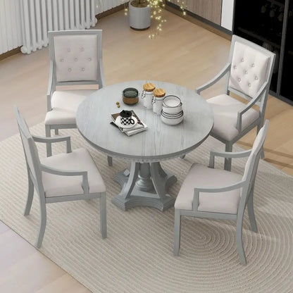 5-piece Dining Set Extendable Round Table and 4 Chairs for Kitchen Dining Room