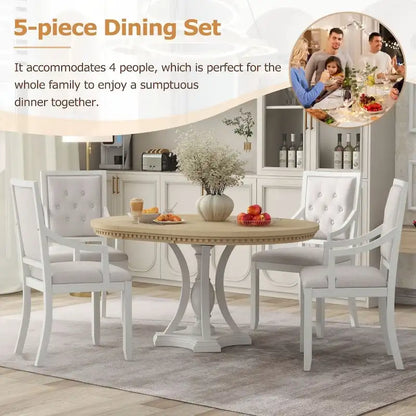 5-piece Dining Set Extendable Round Table and 4 Chairs for Kitchen Dining Room