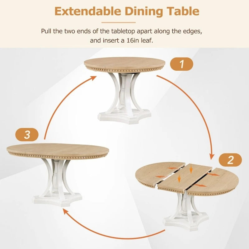 5-piece Dining Set Extendable Round Table and 4 Chairs for Kitchen Dining Room