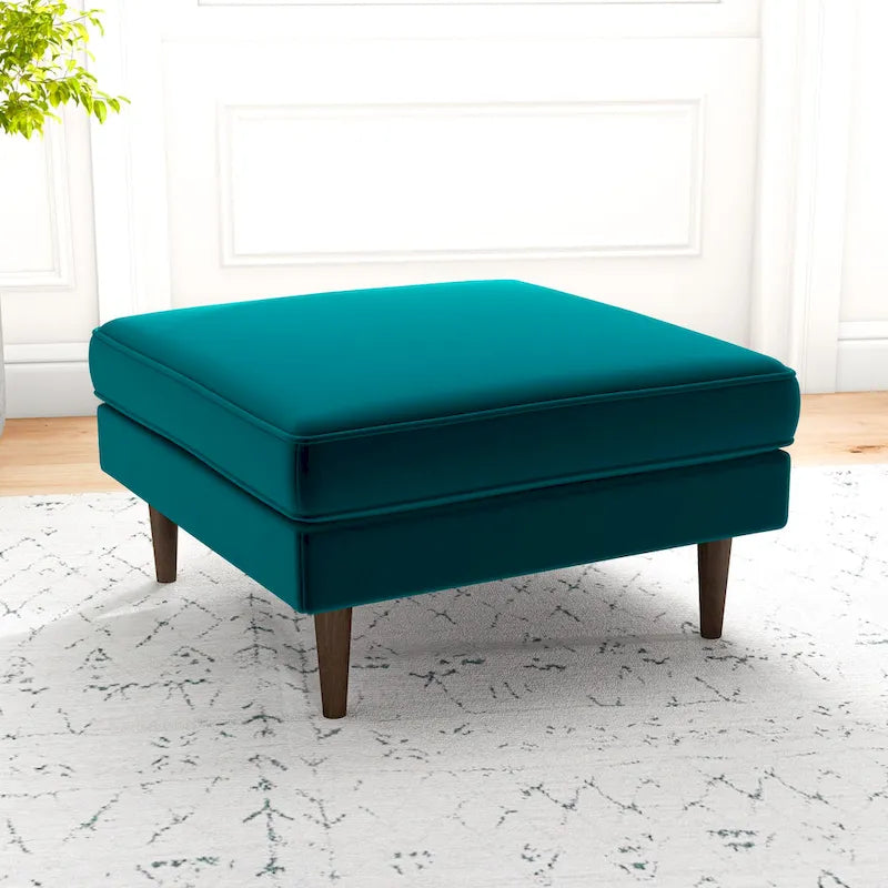 Flavia Mid-Century Modern Square Velvet Ottoman