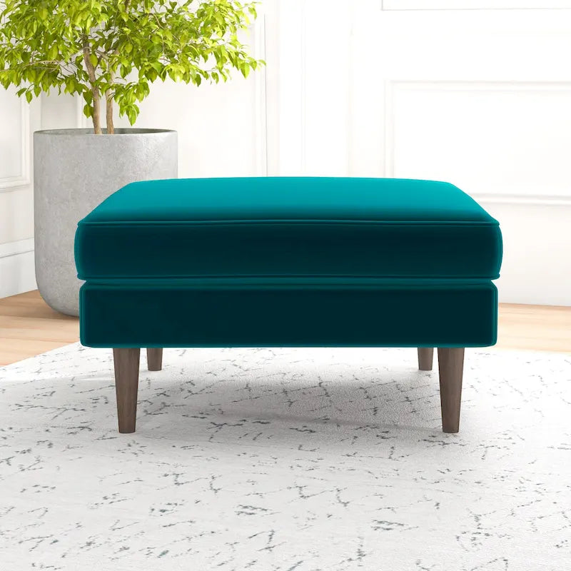 Flavia Mid-Century Modern Square Velvet Ottoman