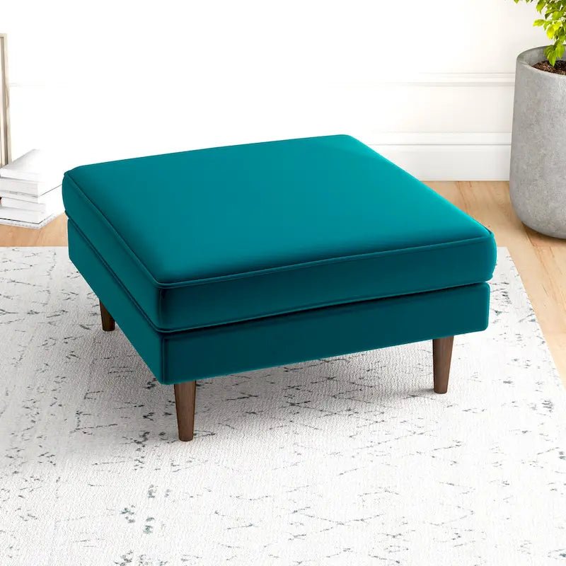 Flavia Mid-Century Modern Square Velvet Ottoman