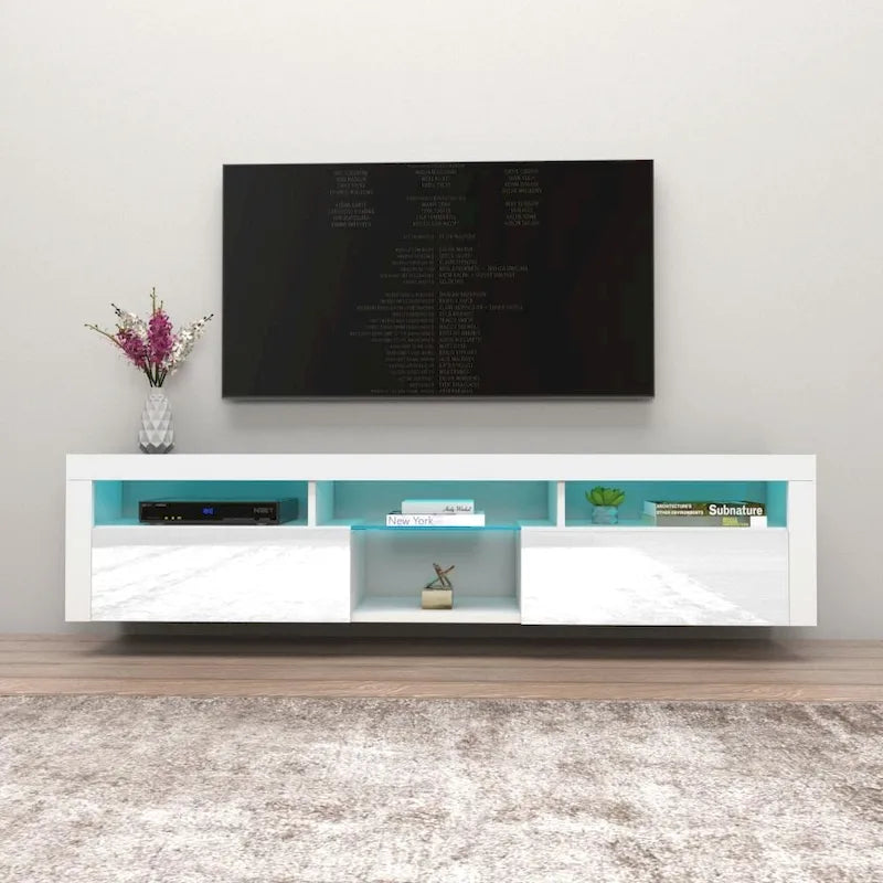 Bari 200 Wall Mounted Floating 79 TV Stand with 16 Color LEDs