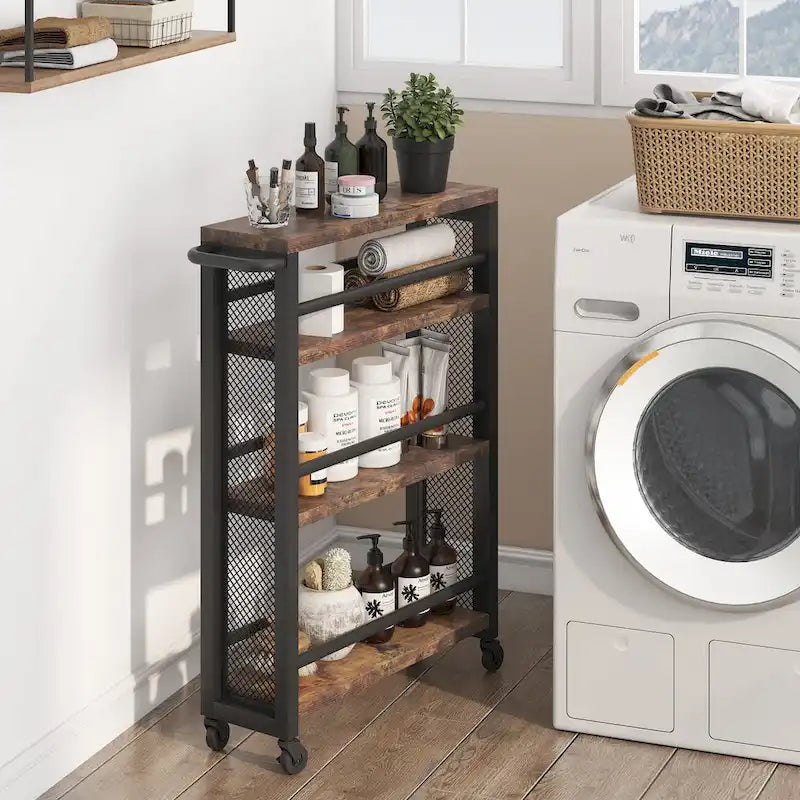 Kitchen Cart,Slim Storage Rolling Cart,4 Tier Narrow Serving Trolley with Wheels