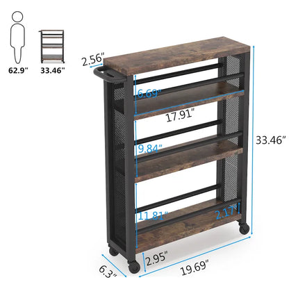 Kitchen Cart,Slim Storage Rolling Cart,4 Tier Narrow Serving Trolley with Wheels