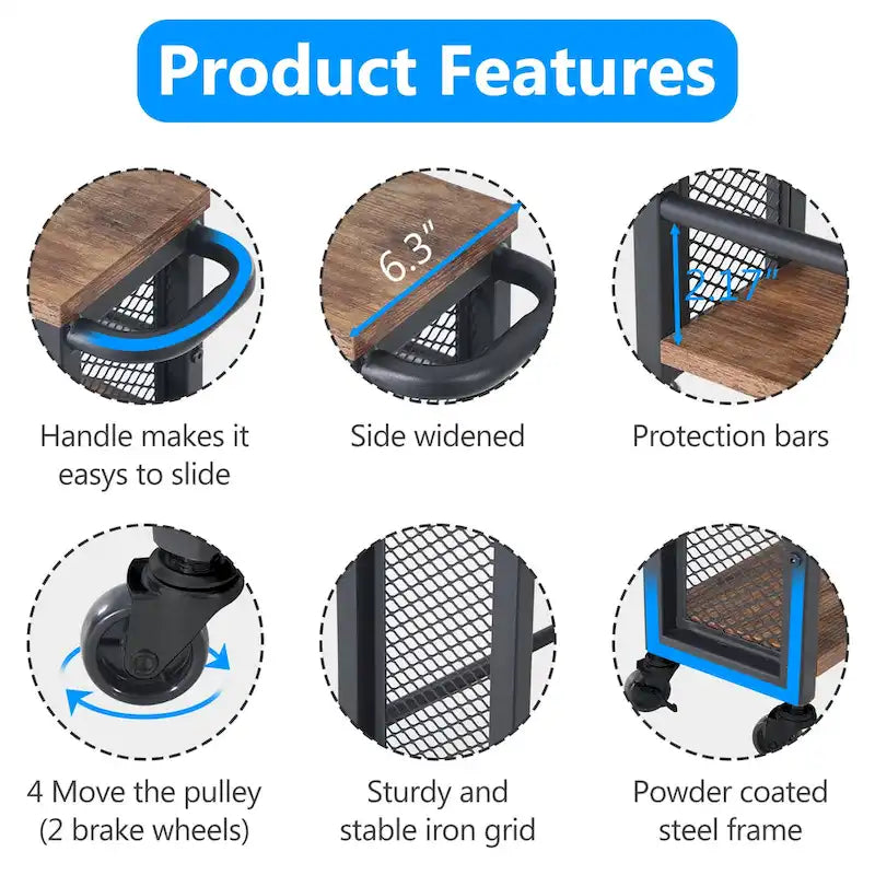 Kitchen Cart,Slim Storage Rolling Cart,4 Tier Narrow Serving Trolley with Wheels