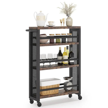 Kitchen Cart,Slim Storage Rolling Cart,4 Tier Narrow Serving Trolley with Wheels
