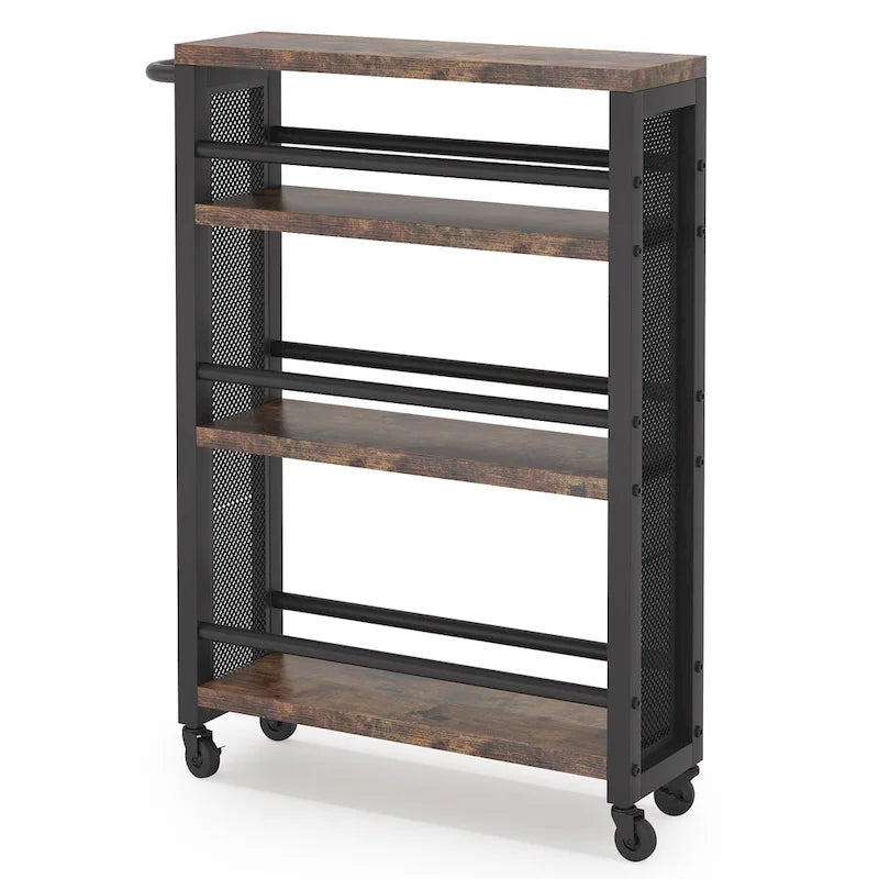 Kitchen Cart,Slim Storage Rolling Cart,4 Tier Narrow Serving Trolley with Wheels