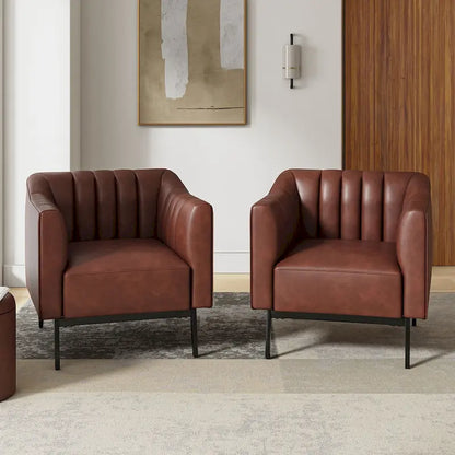 Alfons Industrial Leather Chair with Channel Tufting and Metal Leg Set of 2 by HULALA HOME