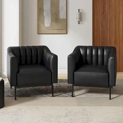 Alfons Industrial Leather Chair with Channel Tufting and Metal Leg Set of 2 by HULALA HOME