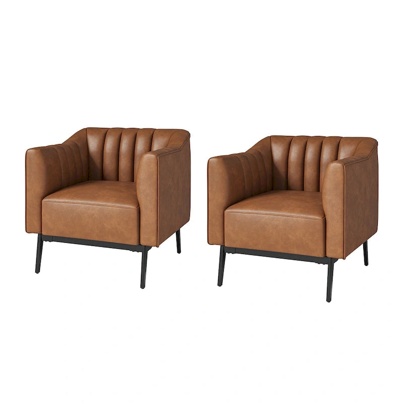 Alfons Industrial Leather Chair with Channel Tufting and Metal Leg Set of 2 by HULALA HOME