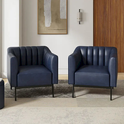 Alfons Industrial Leather Chair with Channel Tufting and Metal Leg Set of 2 by HULALA HOME