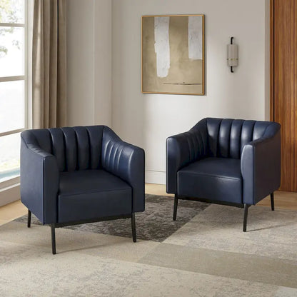 Alfons Industrial Leather Chair with Channel Tufting and Metal Leg Set of 2 by HULALA HOME