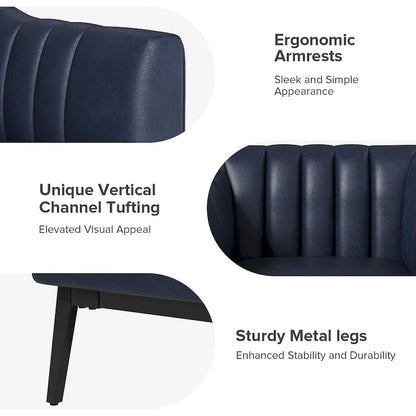 Alfons Industrial Leather Chair with Channel Tufting and Metal Leg Set of 2 by HULALA HOME