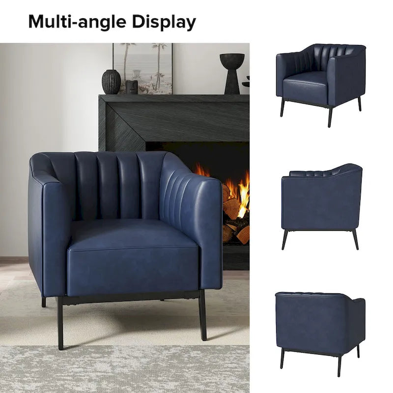 Alfons Industrial Leather Chair with Channel Tufting and Metal Leg Set of 2 by HULALA HOME