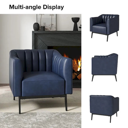 Alfons Industrial Leather Chair with Channel Tufting and Metal Leg Set of 2 by HULALA HOME