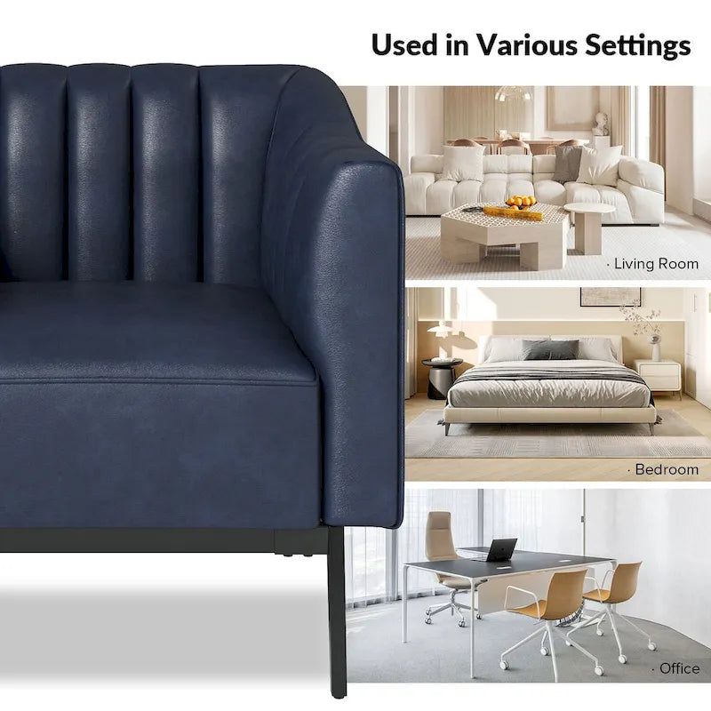 Alfons Industrial Leather Chair with Channel Tufting and Metal Leg Set of 2 by HULALA HOME