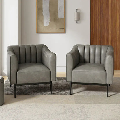Alfons Industrial Leather Chair with Channel Tufting and Metal Leg Set of 2 by HULALA HOME