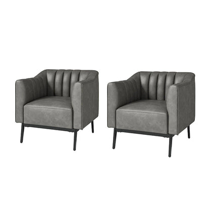 Alfons Industrial Leather Chair with Channel Tufting and Metal Leg Set of 2 by HULALA HOME